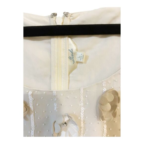 Geode ModCloth 3D Flower Shift Dress Beaded Sleeveless Sz L Color - Ecru - Picture 4 of 4